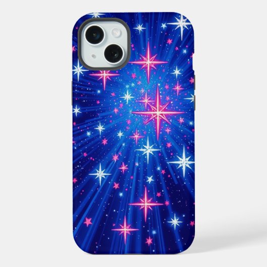 青い光線と輝くマルチスター モバイル iPhoneケース (裏面)