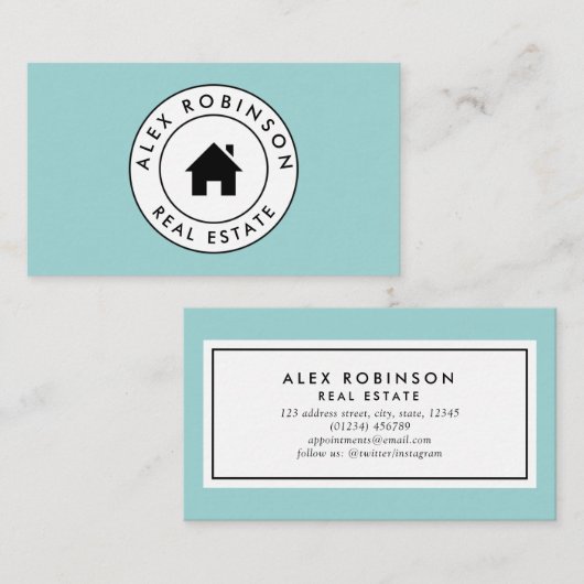 青い円の家のロゴの不動産の名刺 名刺 (正面/裏面)