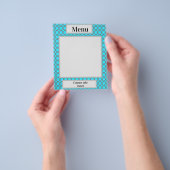 青い円の背景メニューアート紙 チラシ (手)