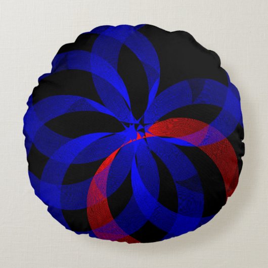 青い円の赤いアクセント丸い枕 ラウンドクッション (正面)