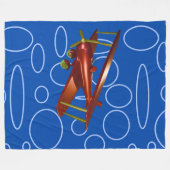 青い円の赤い飛行機 フリースブランケット (正面(横))