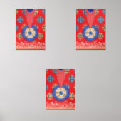 青い円を持つ赤い背景のデザイン (正面)