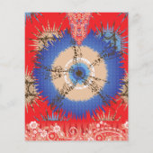 青い円を持つ赤い背景のデザイン チラシ (裏面)