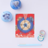 青い円を持つ赤い背景のデザイン チラシ (シングル)