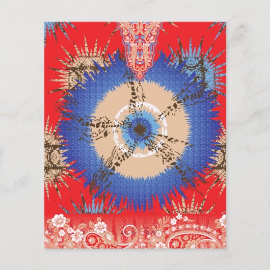 青い円を持つ赤い背景のデザイン チラシ (正面)