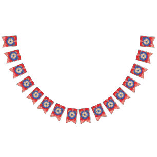 青い円を持つ赤い背景のデザイン バンティングフラッグ