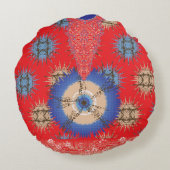 青い円を持つ赤い背景のデザイン ラウンドクッション (裏面)
