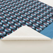 青い円パッチワーク花模様イニシャル シェルパブランケット (3/4)