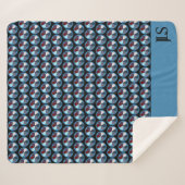 青い円パッチワーク花模様イニシャル シェルパブランケット (正面(横))