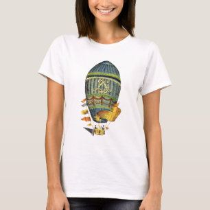 青い円柱熱気の気球 Tシャツ