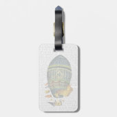 青い円筒形ホットエアバルーン ラゲッジタグ (裏面縦)