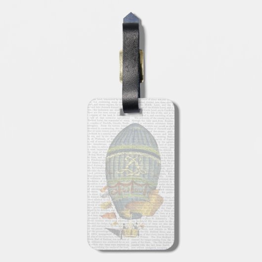 青い円筒形ホットエアバルーン ラゲッジタグ (裏面縦)