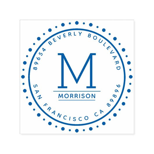 青い円縁ど形 |モノグラム差出人住所 セルフインキングスタンプ (デザイン)