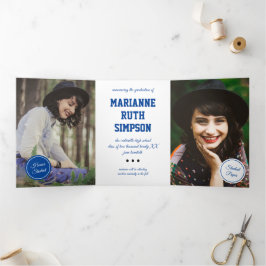 青い円5 – 写真の卒業 三つ折り招待状