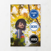 青い円5 – 写真の卒業 三つ折り招待状 (カバー)