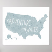 青い冒険が待っている アメリカ地図 子供部屋インテリア ポスター (正面)