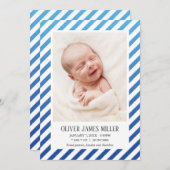 青い写グラデーション真のベビー誕生のお知らせ 案内状 (正面/裏面)