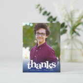 青い写真のはっきりしたタイポグラフィ感謝していユー ポストカード (スタンド正面)