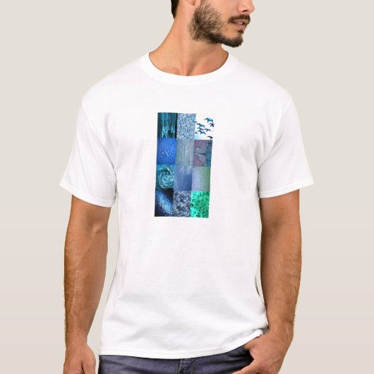 青い写真のコラージュ Tシャツ (正面)