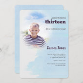 青い写真のバースデーパーティ招待状 招待状 (正面/裏面)