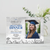 青い写真の卒業パーティー招待状 招待状 (スタンド正面)