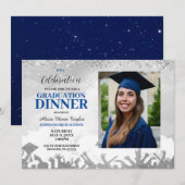 青い写真の卒業パーティー招待状 招待状 (正面/裏面)