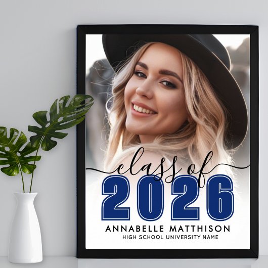 青い写真の卒業パーティー看板 ポスター