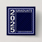 青い写真の卒業ボタン 缶バッジ (正面)
