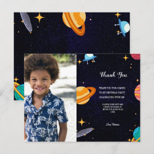 青い写真の宇宙誕生日パーティー、ありがとう ポストカード