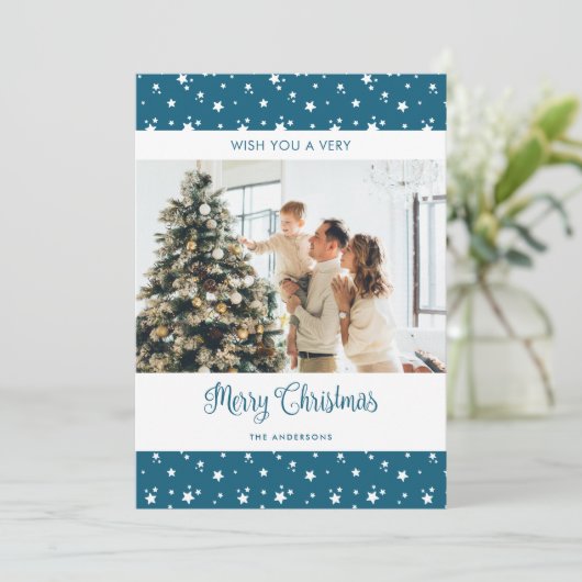 青い写真の新しいホームアドレスホリデーカード シーズンカード (スタンド正面)