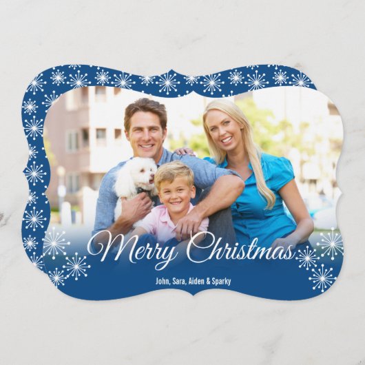 青い写真の白い雪のクリスマスグリーティング シーズンカード (正面/裏面)