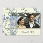 青い写真の誓い更新式招待状カード 招待状 (正面/裏面)