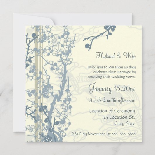 青い写真の誓約の更新式の招待状カード 招待状 (裏面)