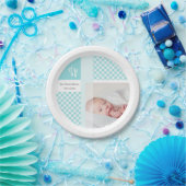 青い写真の誕生の発表ジンガム足跡 ペーパープレート (パーティー)