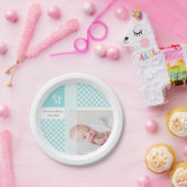 青い写真の誕生の発表ジンガム足跡 ペーパープレート (パーティー)