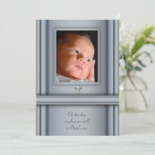 青い写真の赤ちゃん男の子の洗礼招待状 招待状 (スタンド正面)