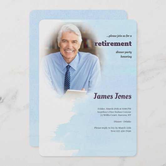 青い写真の退職のパーティの招待状 招待状 (正面/裏面)