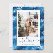 青い写真エレガントのスノーフレーク シーズンカード (正面)