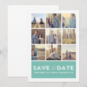 青い写真グリッドの結婚式延期・開始日アナウンス 招待状 (正面/裏面)