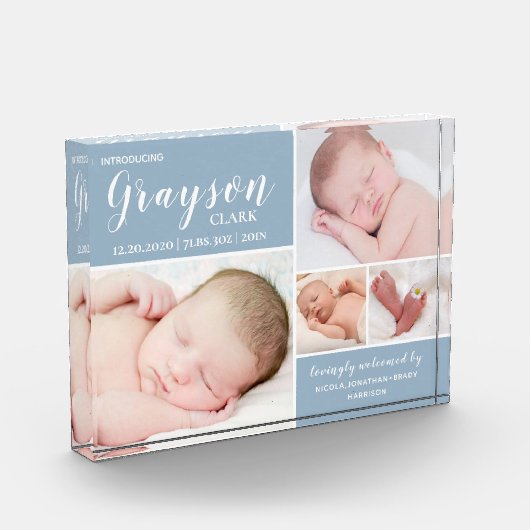 青い写真モダンコラージュ男の赤ちゃんフォトブロック フォトブロック (左)