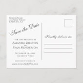 青い写真モダン結婚式の日付はがきを保存 案内ポストカード (裏面)