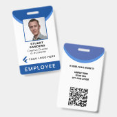 青い写真付きID QRコード 社員証 社員バッジ バッジ (正面＆裏面)