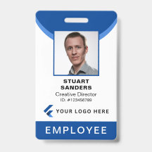 青い写真付きID QRコード 社員証 社員バッジ