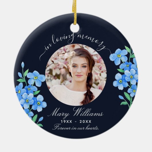青い写真忘れ記念花なし セラミックオーナメント (裏面)