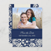 青い写真日付のポストカ結婚ードを保存 案内ポストカード (正面/裏面)