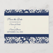 青い写真日付のポストカ結婚ードを保存 案内ポストカード (裏面)