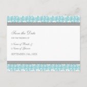 青い写真日付のポストカ結婚ードを保存 案内ポストカード (裏面)