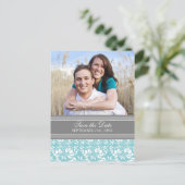 青い写真日付のポストカ結婚ードを保存 案内ポストカード (スタンド正面)