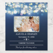 青い写真日付名結婚のワインラベル ワインラベル (シングルラベル)