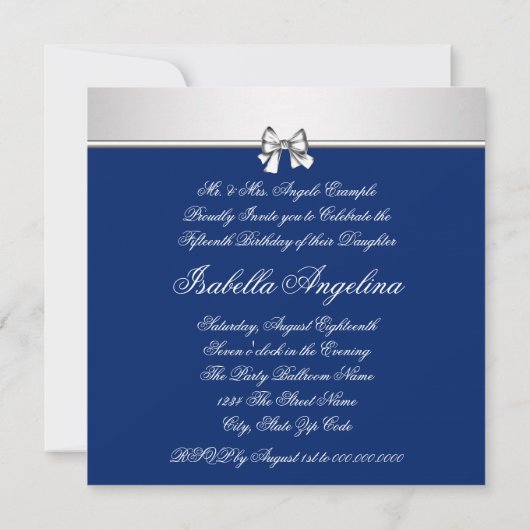 青い写真王室のキンセアニェラ招待状 招待状 (裏面)